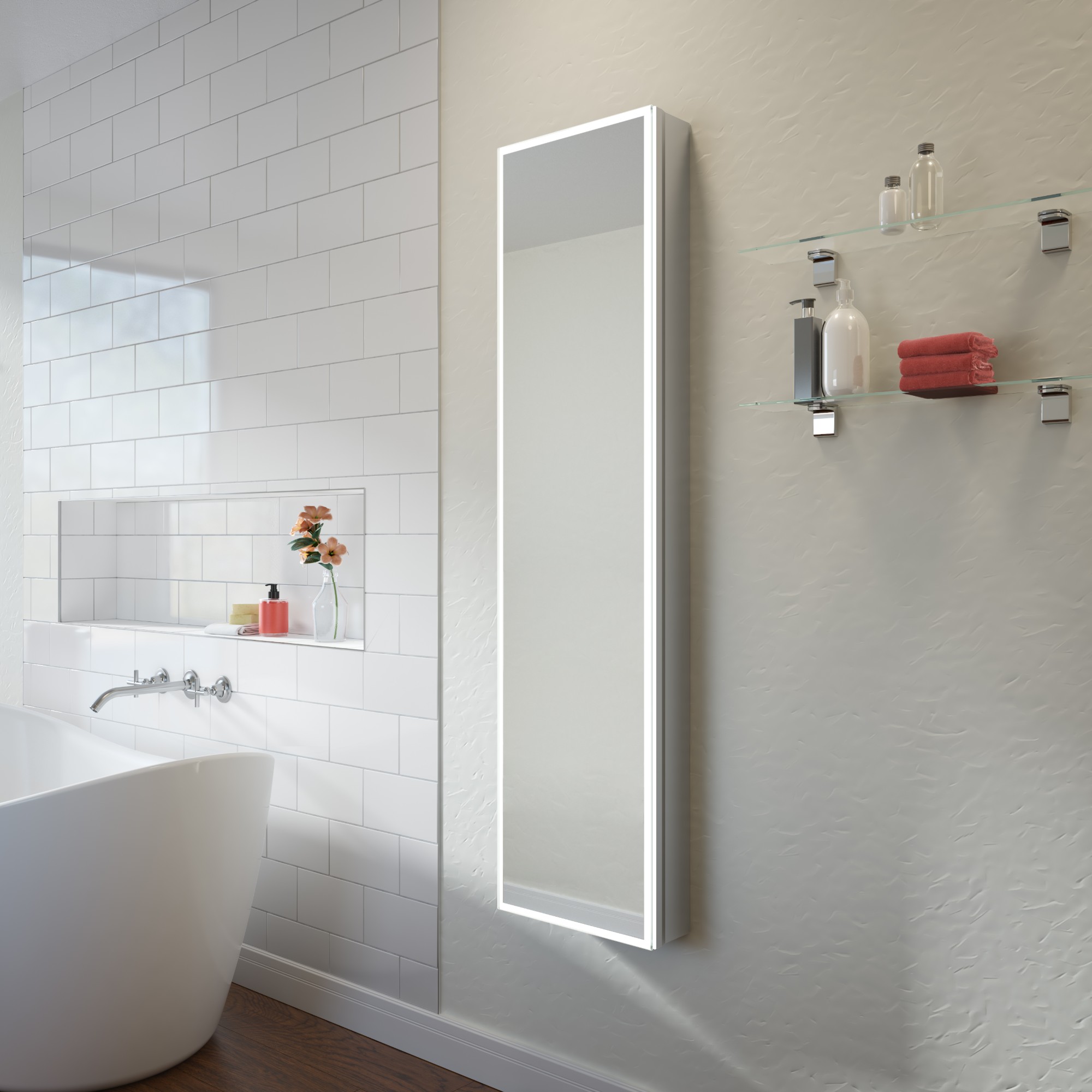 Fleurco tall lighted mirror cabinet
