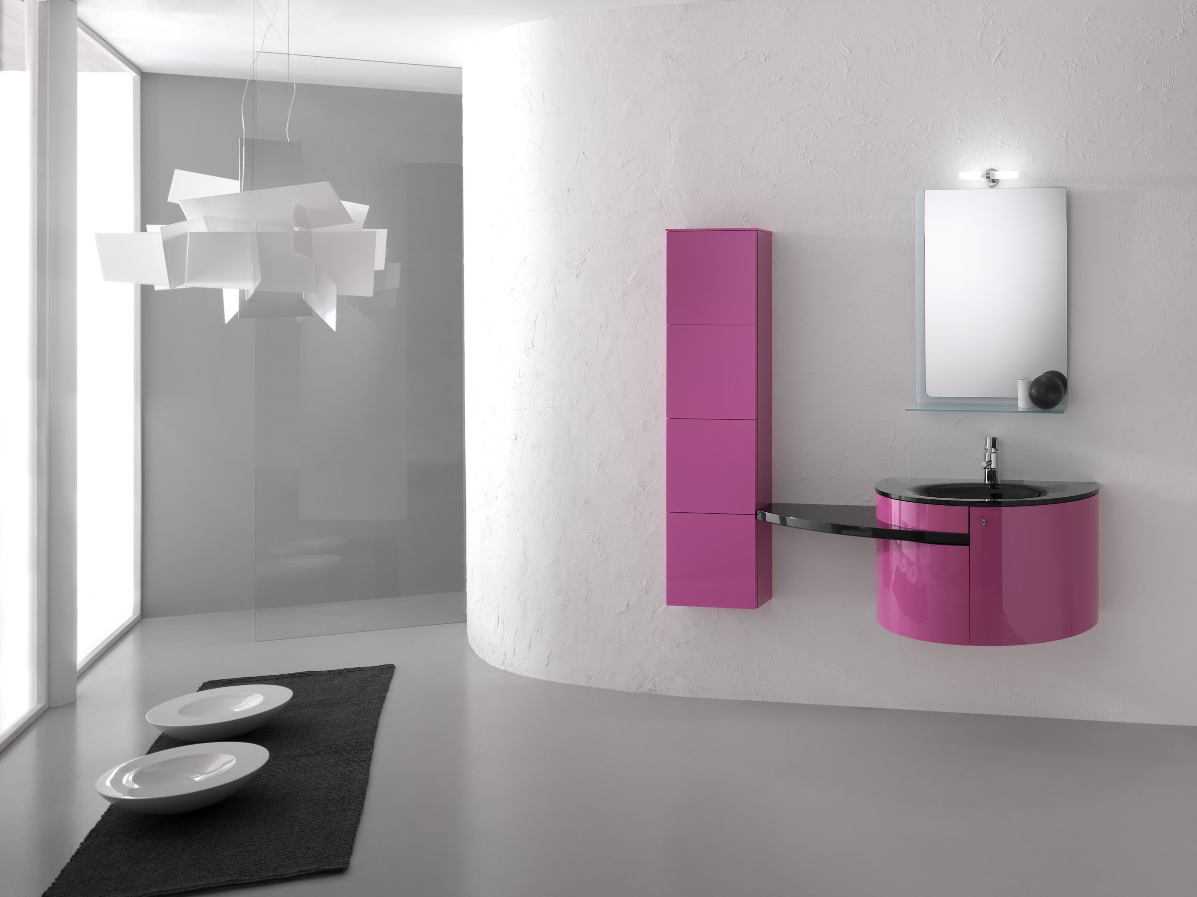 FOSTER magenta gloss vanity with matching tower cabinet