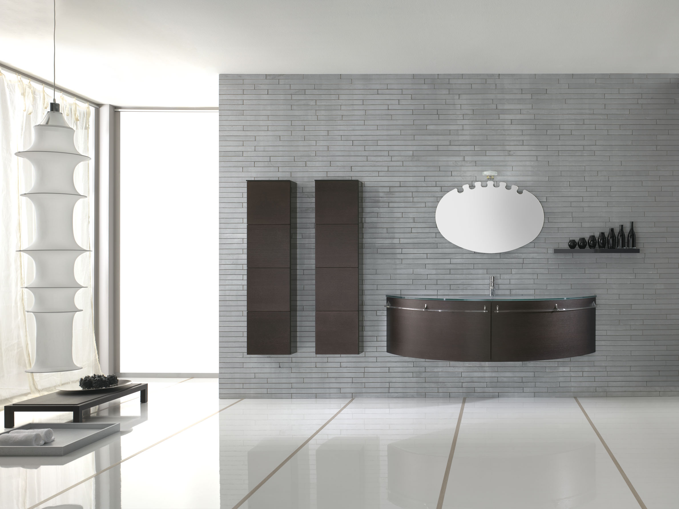 FOSTER orange gloss double vanity with backlit mirrors