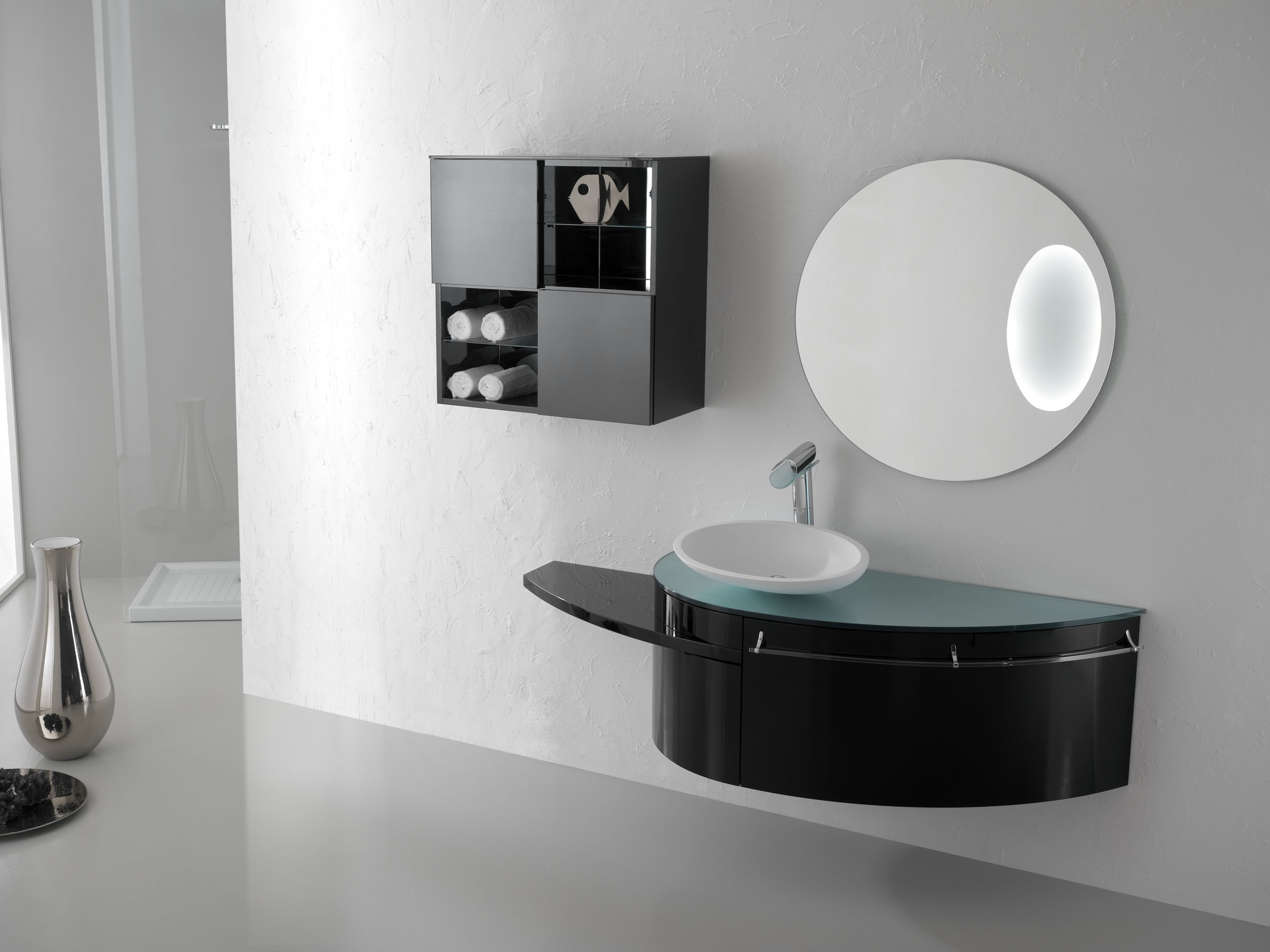 FOSTER wenge wood vanity with tall matching wall cabinets
