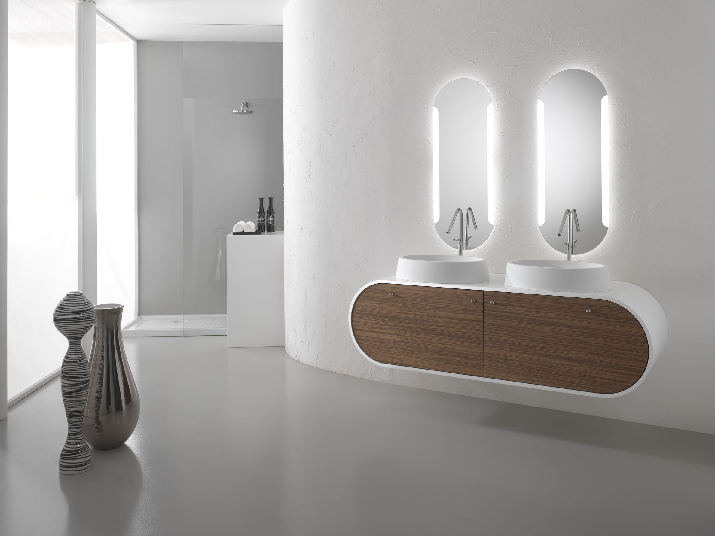 FOSTER white and red gloss vanity with vessel sink