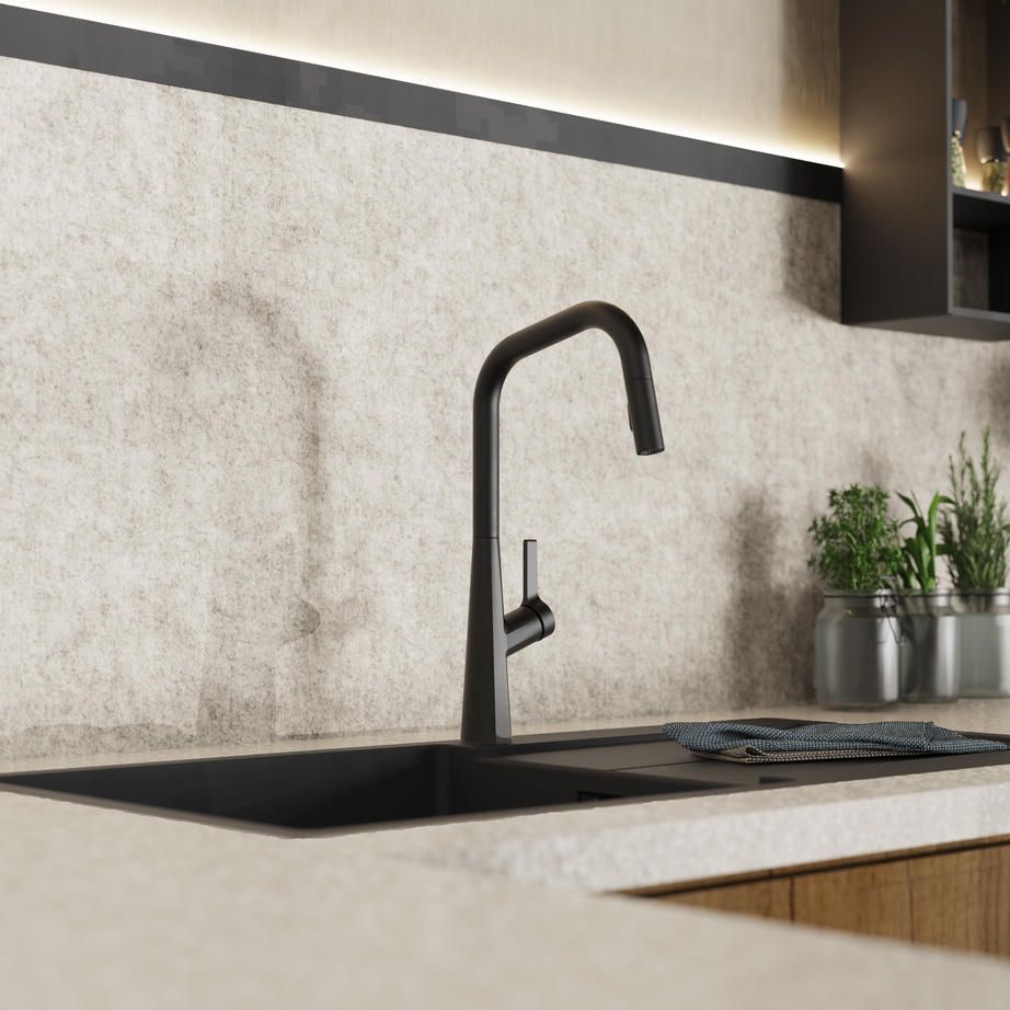 Wasserwerk matte black kitchen faucet mounted on a sink