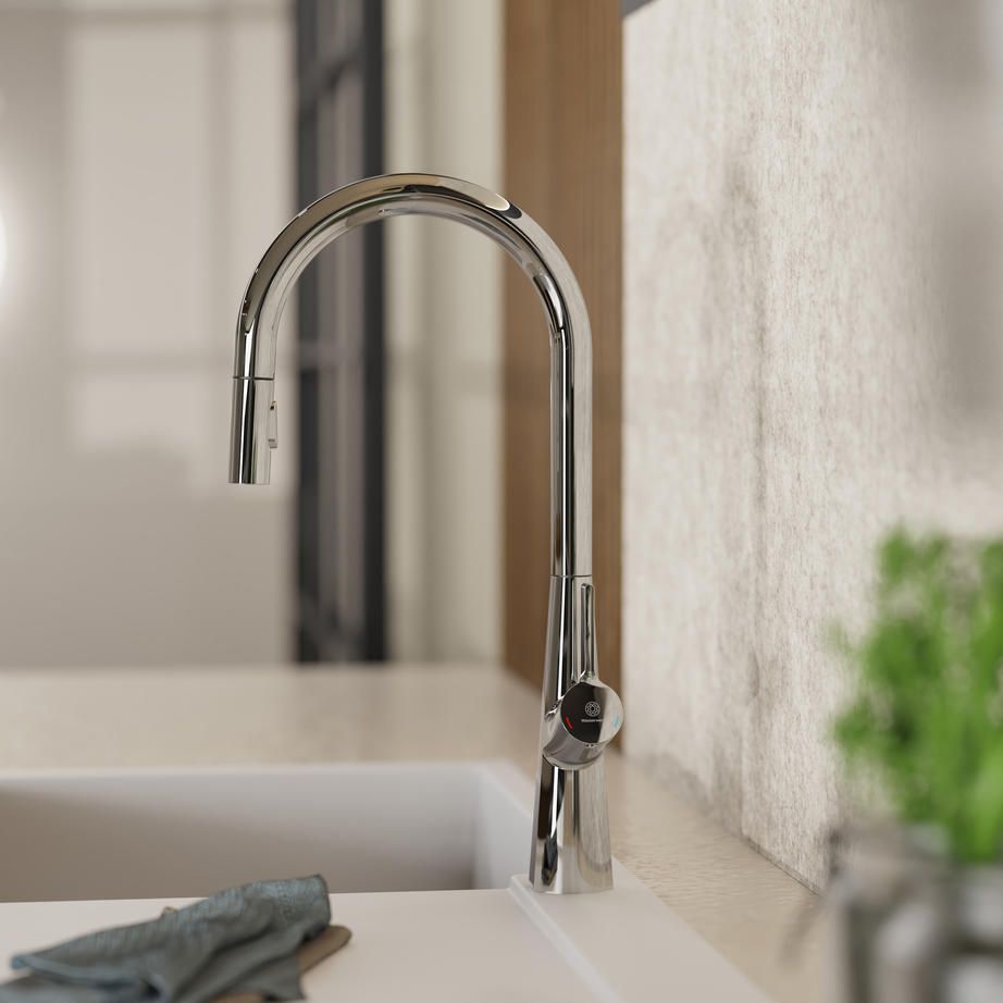 Wasserwerk chrome kitchen faucet at an angle