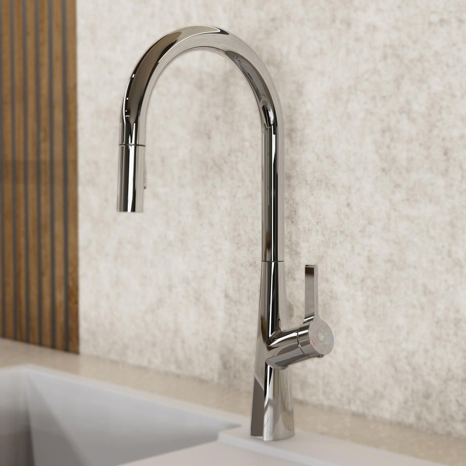 Wasserwerk chrome kitchen faucet straight-on view