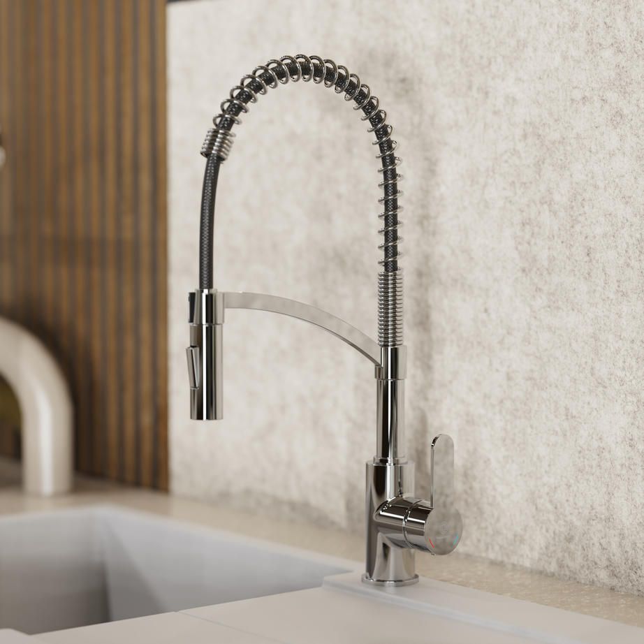 Wasserwerk chrome spring kitchen faucet on a sink